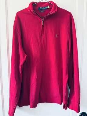 Polo Ralph Lauren Red Estate Rib Quarter-Zip Pullover - Size Large